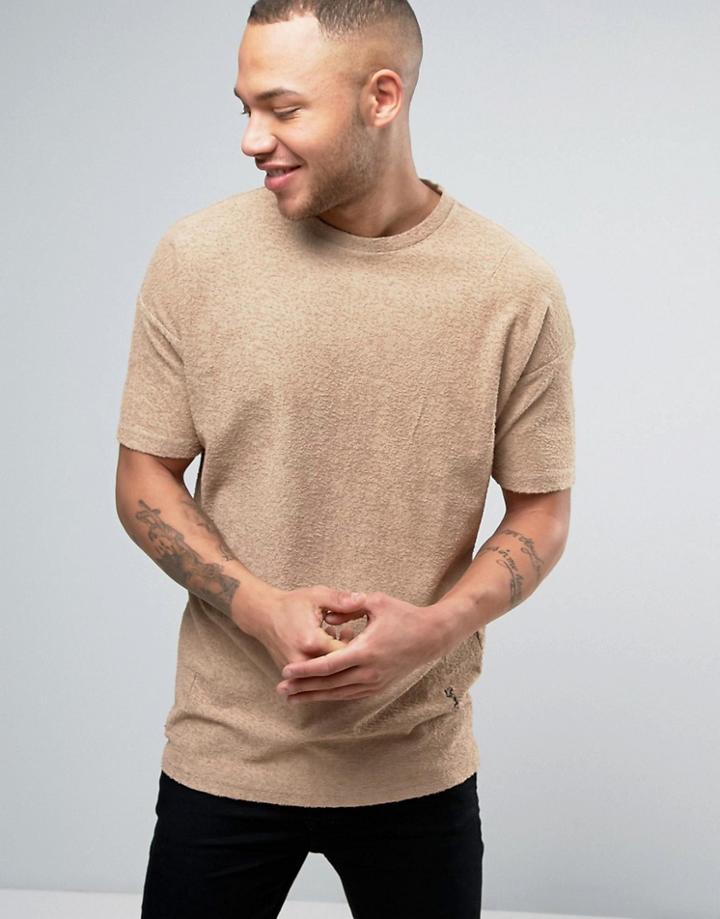 Religion T-shirt In Reverse Jersey Fabric And Drop Soulder Detail - Beige