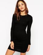 Asos Mini Body-conscious Dress With Long Sleeves In Rib - Black