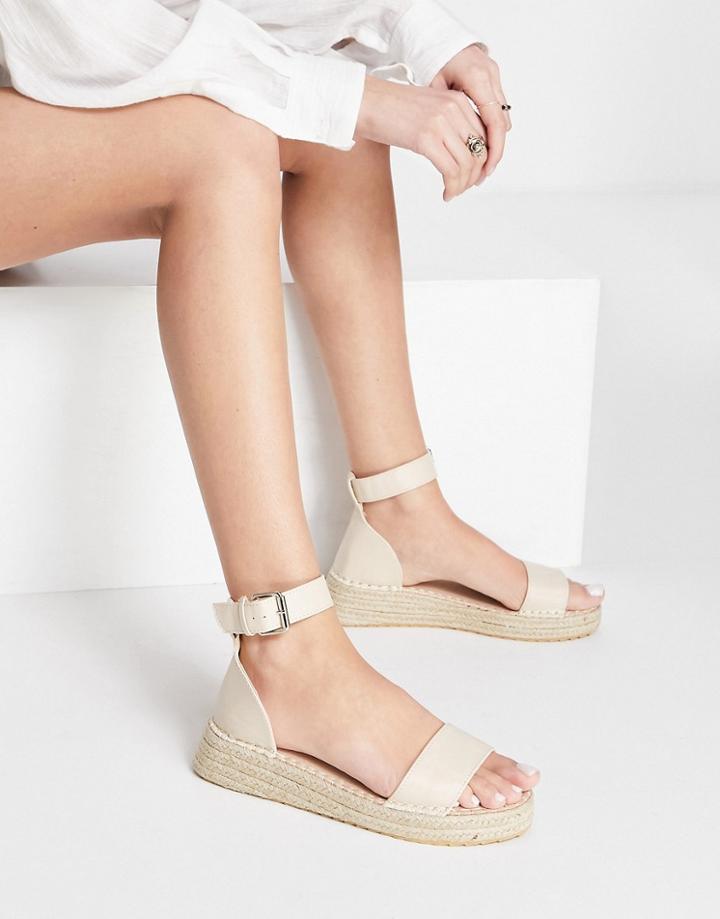 Truffle Collection Espadrille Flat Sandals With Buckle Detail In Beige-neutral
