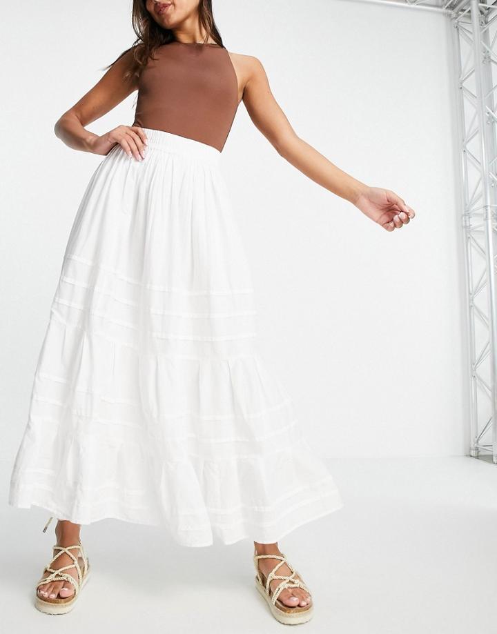 Asos Design Midi Skirt With Pleat Detail In White