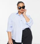 Missguided Plus Oversized Long Sleeve Shirt In Blue Stripe - Part Of A Set