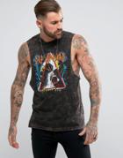 Asos Def Leppard Sleeveless Band T-shirt With Acid Wash And Dropped Armhole - Black