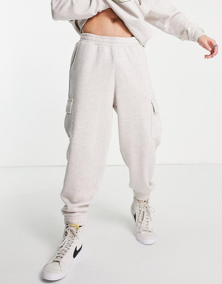 Asos Design Oversized Sweatpants With Cargo Pockets In Beige Heather - Part Of A Set-neutral