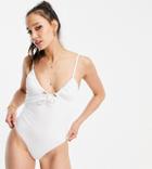 Asos Design Tall Ruched Tie Swimsuit In White