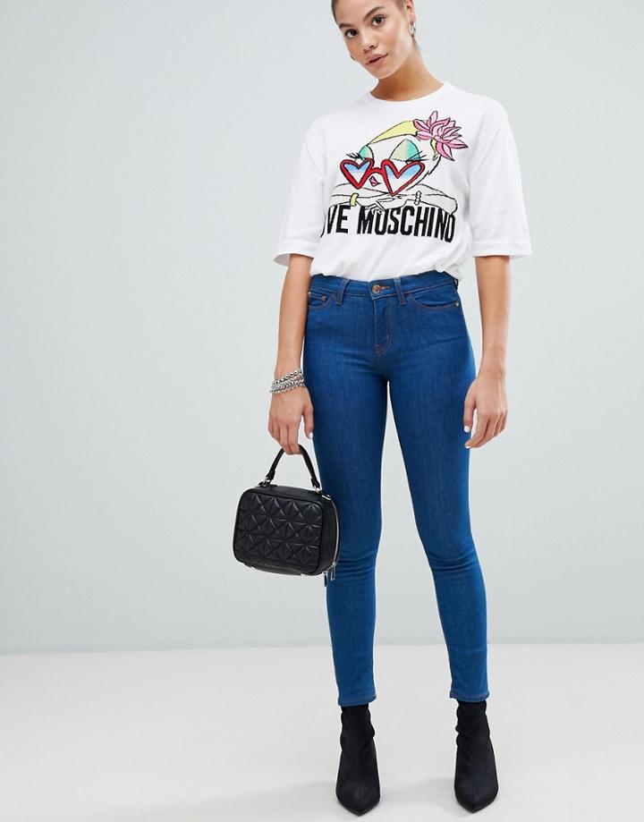 Love Moschino Mid Rise Blue Skinny Jeans - Blue