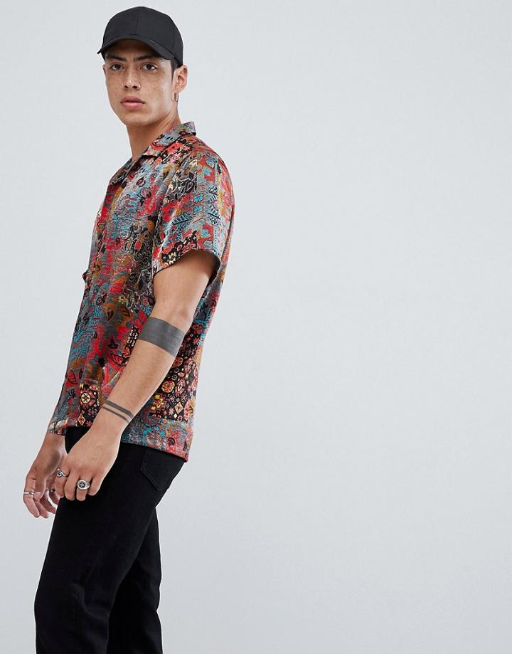 Asos Design Oversized Paisley Mix & Match Print Shirt In Metallic - Multi
