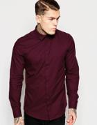 Asos Shirt In Twill With Long Sleeves - Burgundy