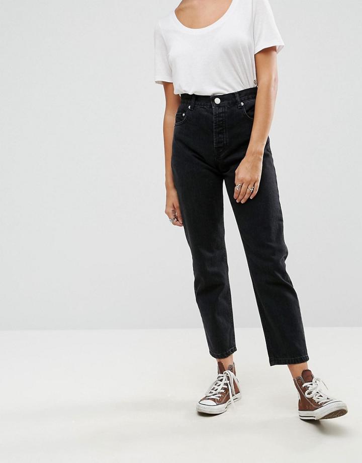 Asos Florence Authentic Straight Leg Jeans In Washed Black - Black