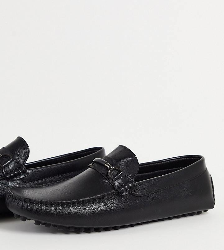 Truffle Collection Wide Fit Faux Leather Metal Trim Loafers In Black