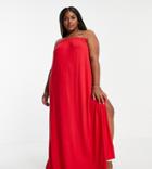 Asos Design Curve Bandeau Maxi Sundress With Pockets In Red