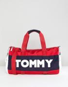 Tommy Hilfiger Logo Color Block Nylon Barrel Carryall - Red