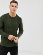 Brave Soul Cable Knit Sweater - Green