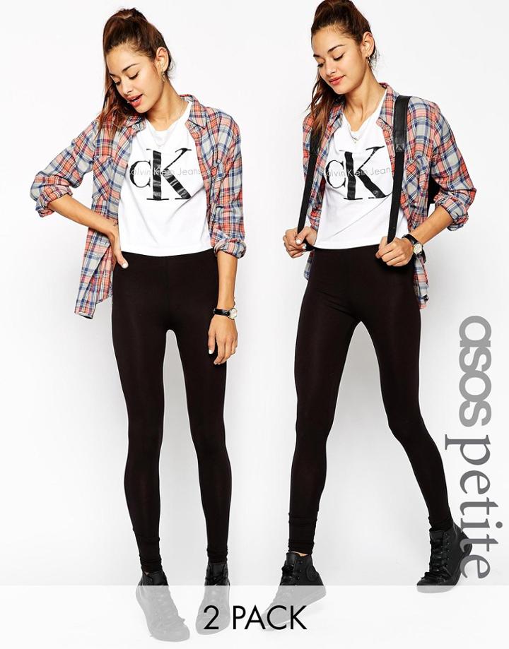 Asos Petite 2 Pack High Waist Full Length Leggings - Black