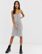 Noisy May Button Through Rib Cami Midi Dress - Gray