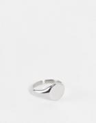 Asos Design Waterproof Stainless Steel Signet Ring In Silver Tone
