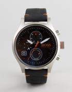 Boss Orange By Hugo Boss Amsterdam Leather Watch In Black 1550020 - Black