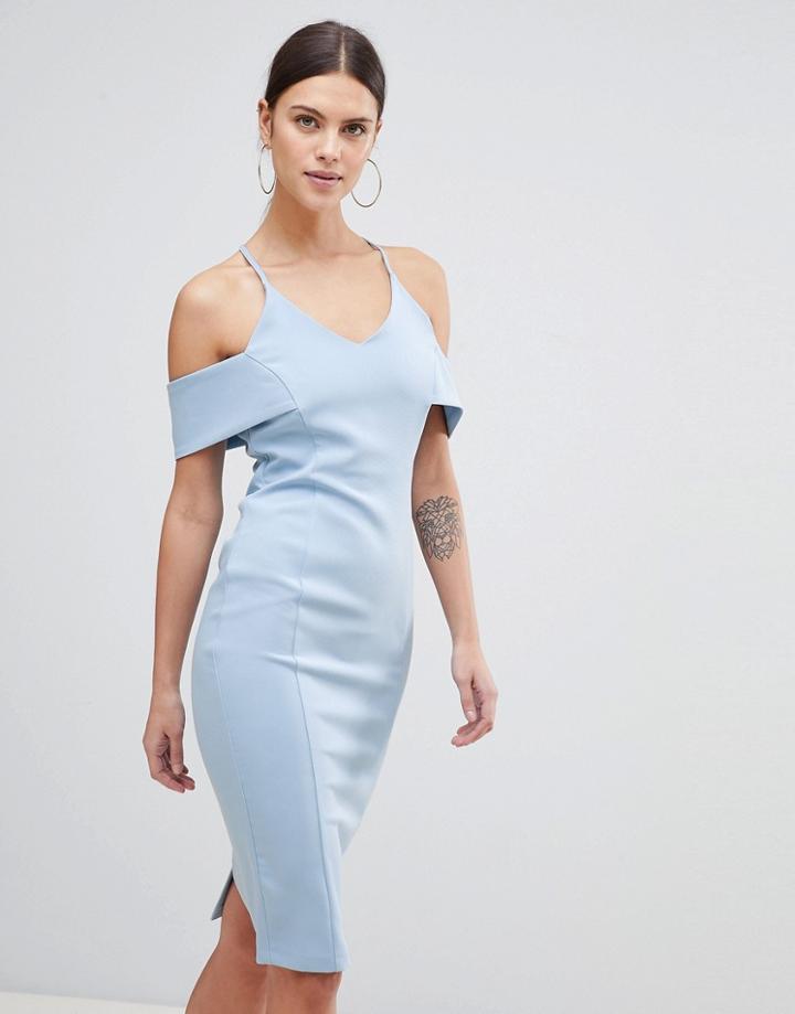 Vesper Strap Bardot Pencil Dress - Blue