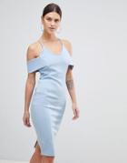 Vesper Strap Bardot Pencil Dress - Blue