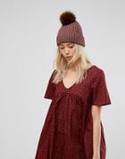 Asos Mauve Rib Beanie With Chocolate Pom - Pink