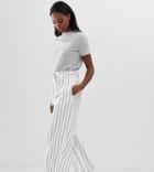 Asos Design Tall Linen Wide Leg Pants With Paperbag Waist And Belt In Stripe - Multi