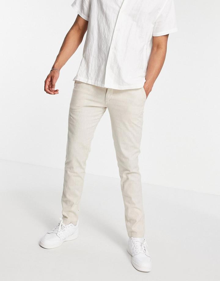 Jack & Jones Intelligence Linen Chino In Beige-neutral