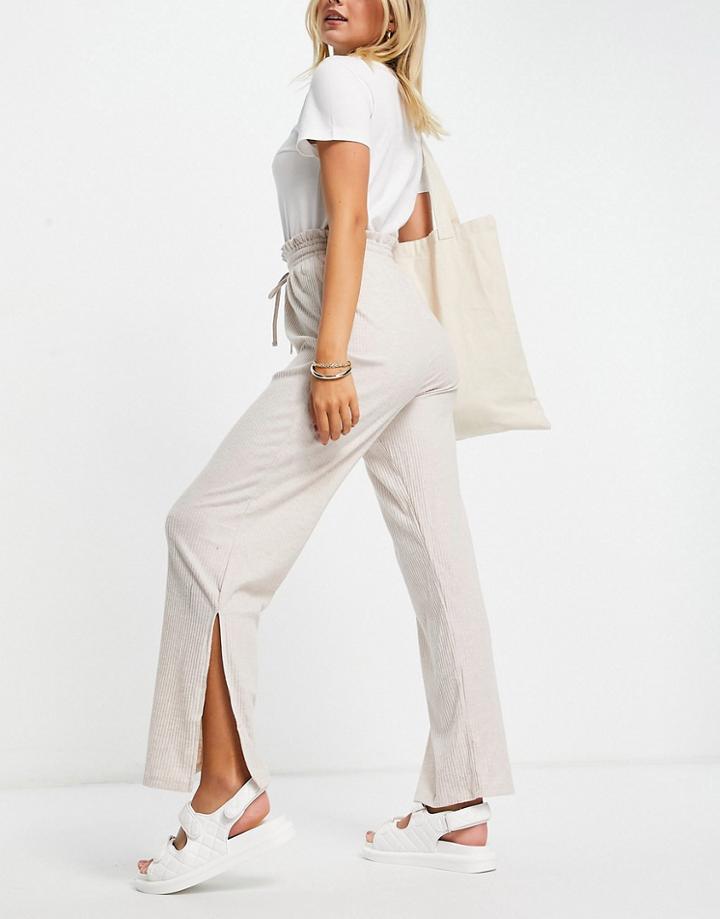 Miss Selfridge Brushed Tie Waist Wide Leg Pants With Split-neutral
