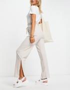 Miss Selfridge Brushed Tie Waist Wide Leg Pants With Split-neutral