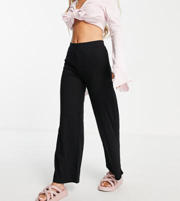 Pieces Petite High Waisted Wide Leg Pants In Black