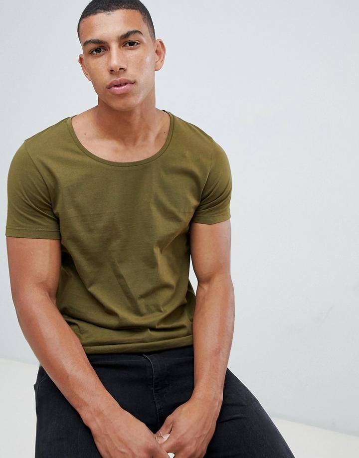 Asos Design T-shirt With Scoop Neck In Green - Green