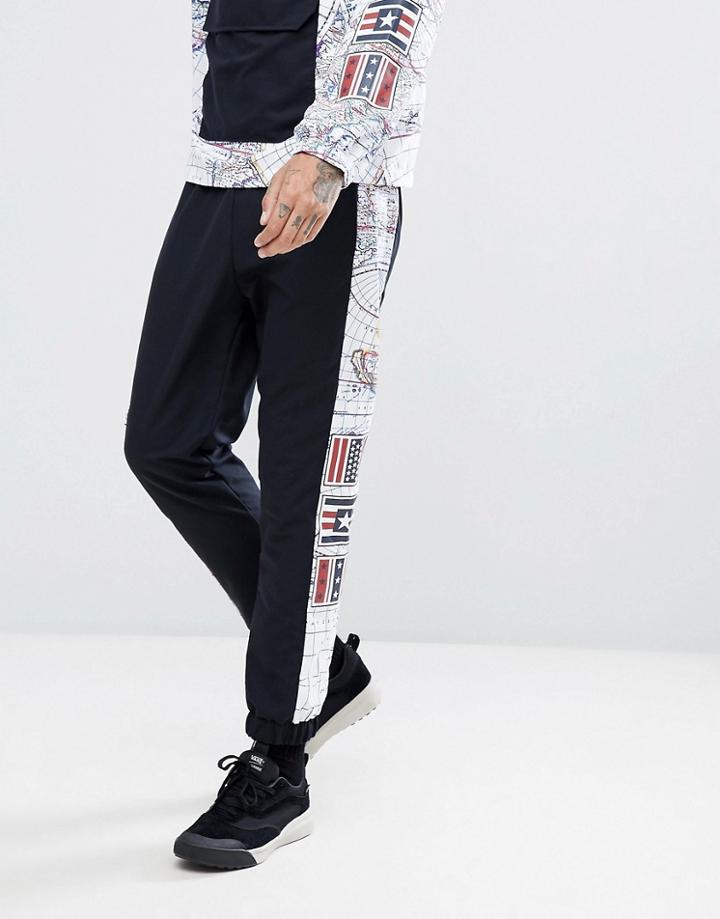 Jaded London Joggers In Black With Map Print - Black