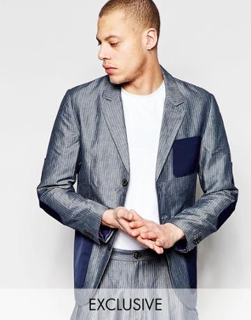 Black Eye Rags Blazer With Contrast Pockets - Blue