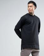 Bershka Longline Sweatshirt With Crew Neck In Black - Black