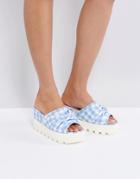 Lost Ink Blue Gingham Chunky Flatform Sandals - Blue