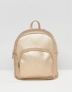 Asos Metallic Mini Backpack With Front Pocket - Copper