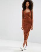Asos Cord Stretch Dress In Awkward Length In Brown - Brown