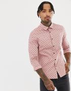 Asos Design Stretch Slim Pink Shirt In Polka Dot - Pink
