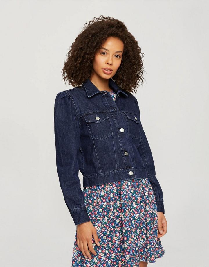 Miss Selfridge Cropped Jacket With Puff Sleeves In Blue-blues