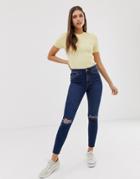 New Look Knee Rip Lift And Shape Skinny Jean In Mid Blue