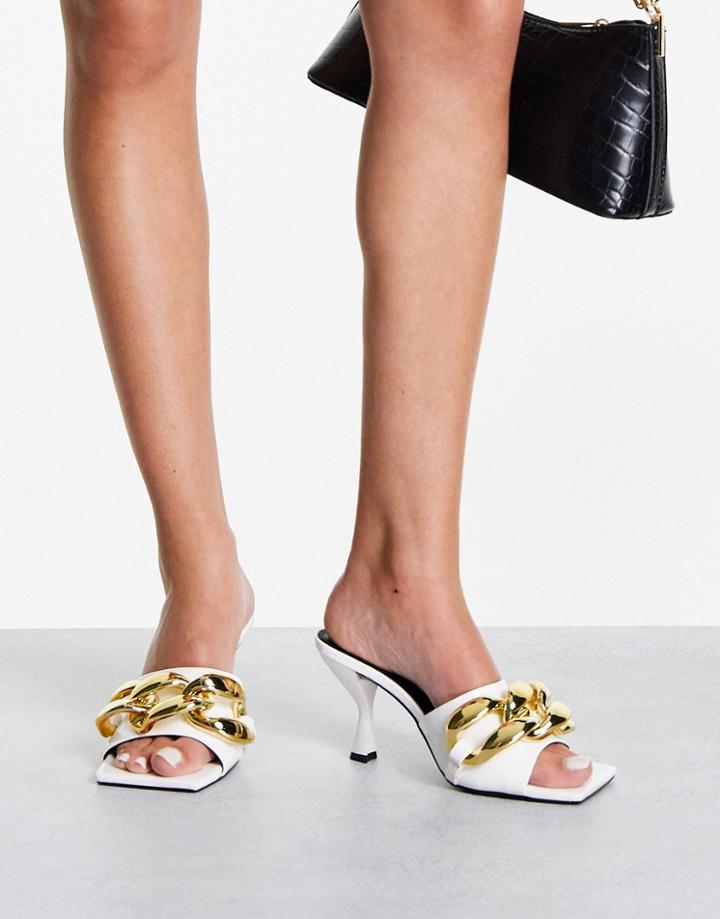 Asos Design Heather Chain Detail Heeled Mules In White
