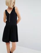 Moss Copenhagen Skater Dress With Zip Detail - Black