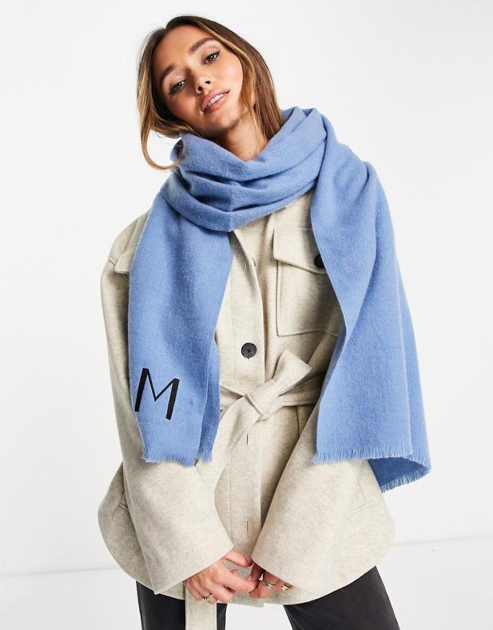 Asos Design Recycled Blend Personalized Scarf With M Initial In Blue-black