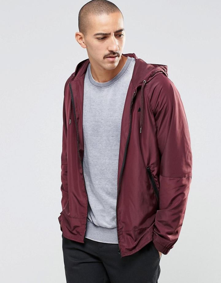 Asos Zip Through Windbreaker With Logo In Burgundy - Burgundy