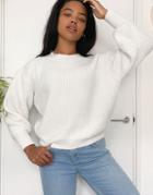 Asos Design Crew Neck Fluffy Sweater With Balloon Sleeve In Cream-neutral