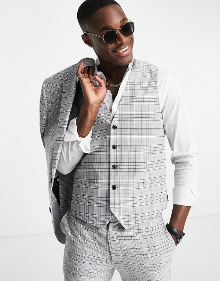 Topman Check Vest In Gray