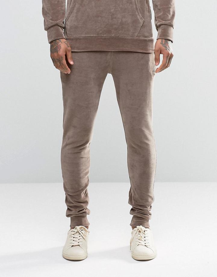 Criminal Damage Skinny Velour Joggers - Brown