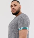Asos Design Plus Relaxed T-shirt In Interest Rib With Contrast Tipping In Gray