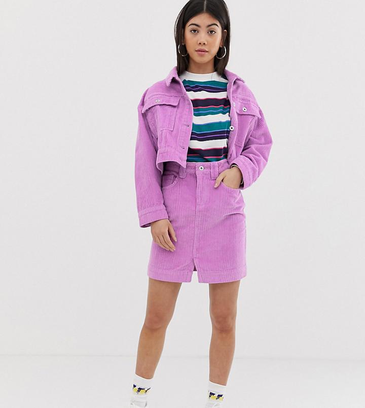 Collusion Petite Denim Mini Skirt In Cord-purple