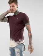 Religion Longline T-shirt With Bleach Curved Hem - Red