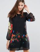 Yumi Floral Tunic Dress - Black