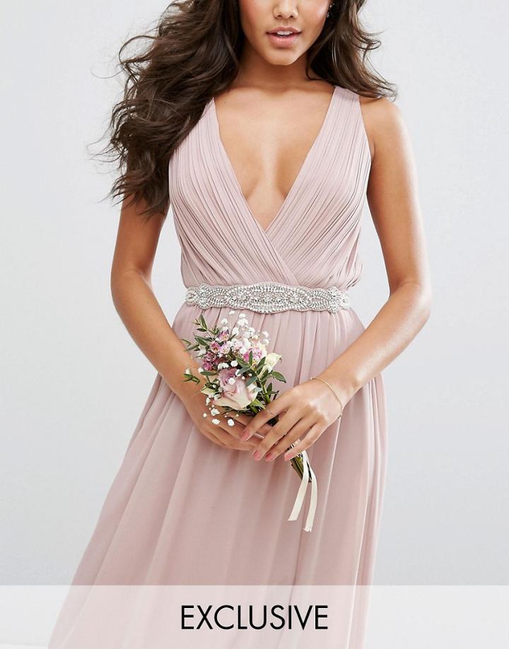 Tfnc Wedding Slim Sash Belt With Pretty Embellishment - Pink